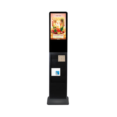 21.5 standing digital signage touch screen kiosk android advertising player with catalog brochure holder white black