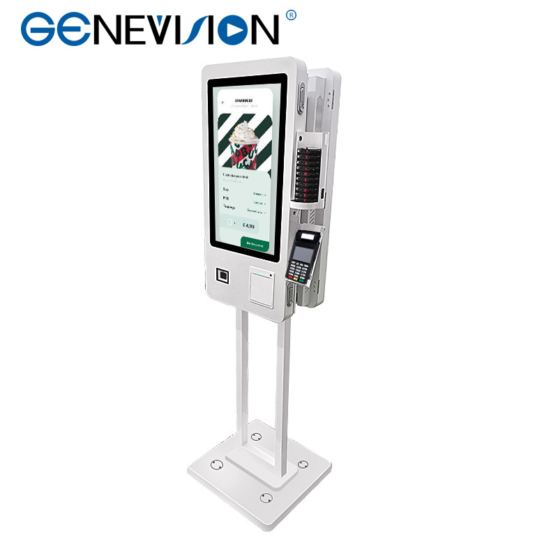 Ordering Payment Kiosk Restaurant 24 Inch Dual Screen On One Floor Stand