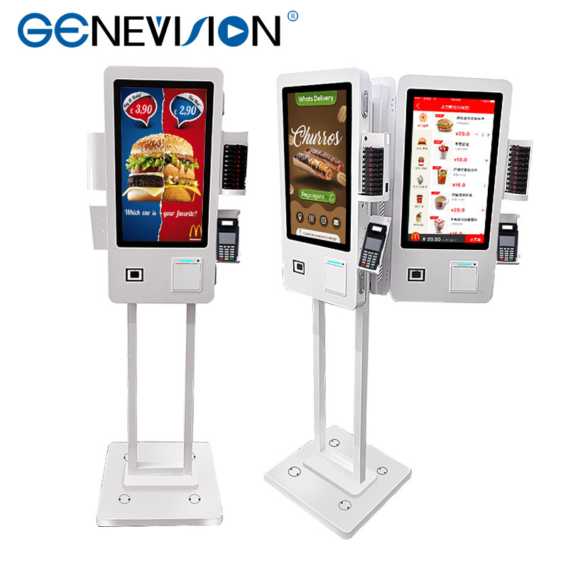 Ordering Payment Kiosk Restaurant 24 Inch Dual Screen On One Floor Stand