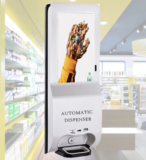 350 Nits Brightness Beige Color Case Lcd Advertising Display With 1000ml Hand Sanitizer Automatic Dispenser