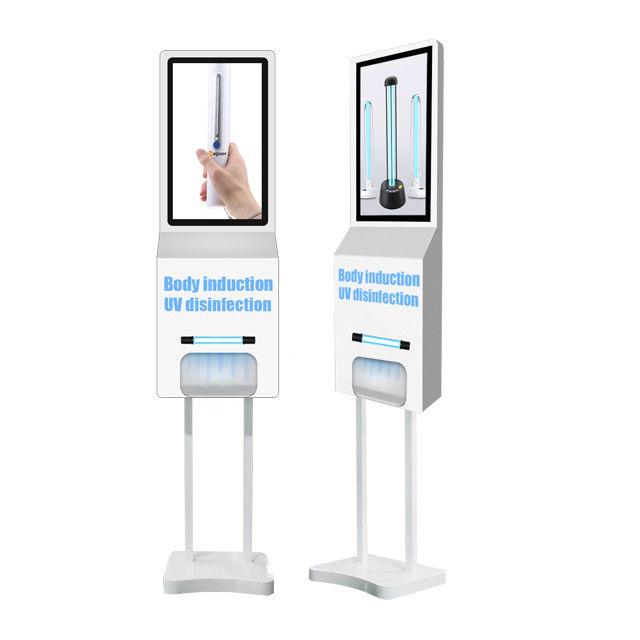 White LCD Advertising Screen With Auto Free Hand Sanitizer Dispenser 1000ml Plastic Bottle