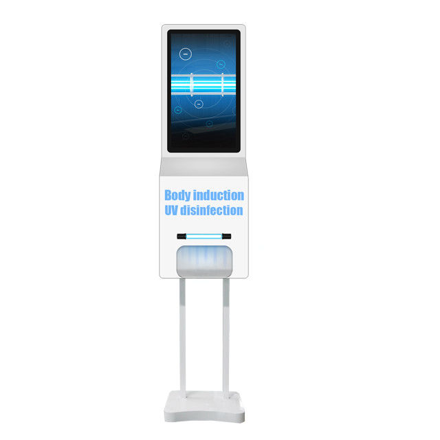 White LCD Advertising Screen With Auto Free Hand Sanitizer Dispenser 1000ml Plastic Bottle