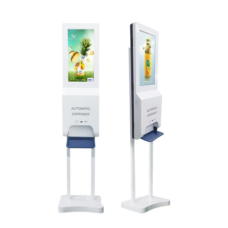 White Case 22 Inch LCD Advertising Screen USB WIFI Port Automatic Disinfectant Kiosk Public Service Advertising