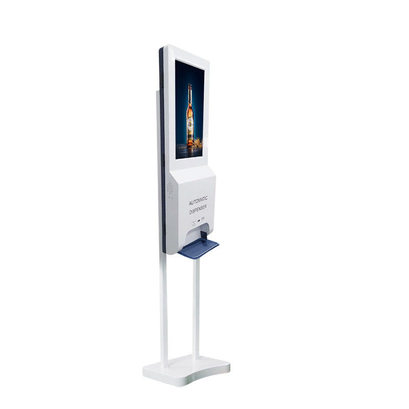 White LCD Advertising Screen With Auto Free Hand Sanitizer Dispenser 1000ml Plastic Bottle