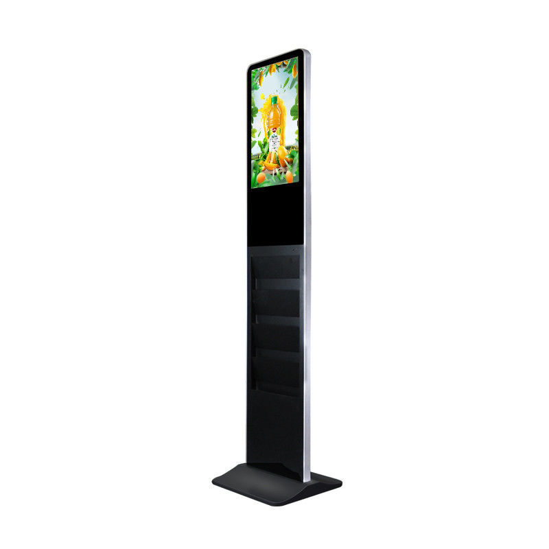 21.5 standing digital signage touch screen kiosk android advertising player with catalog brochure holder white black