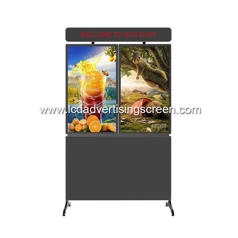 FHD Floor Standing Dual IPS LCD Advertising Screen With LED Subtitle