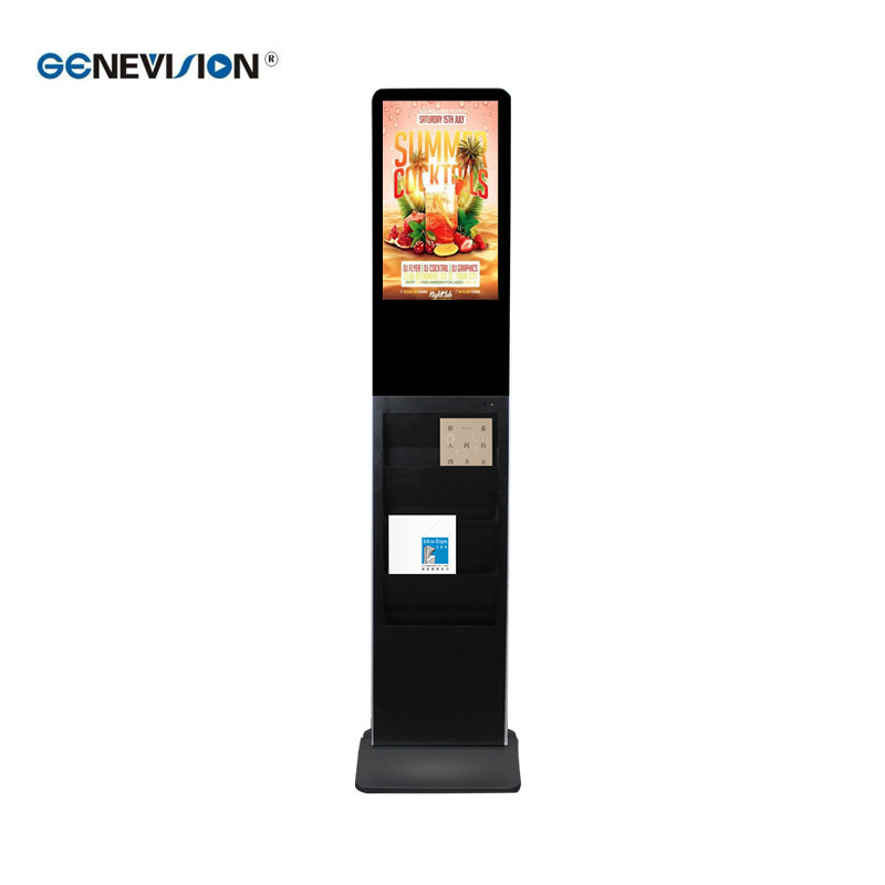 FCC Capacitive Multi Touch LCD Advertising Kiosk With Magazine Holder